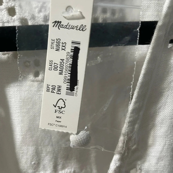 Madewell Eyelet Flutter Sleeve Top, NWT, Size XXS - Picture 7 of 8